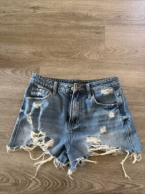 Flying Monkey High Rise Shorts 26 Distressed Blue Jean Denim micro Shorts
